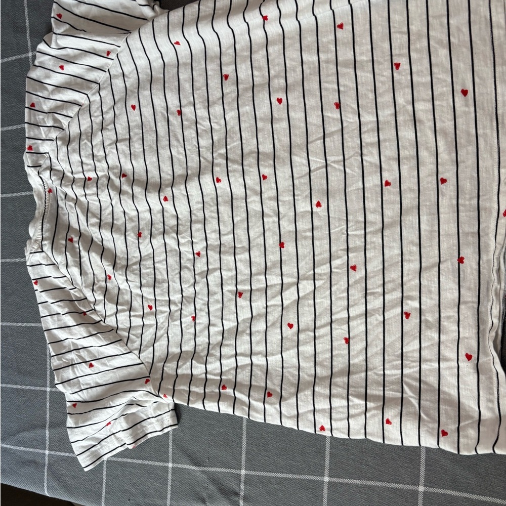 Maurices White and Black Striped Tee with Red Hearts